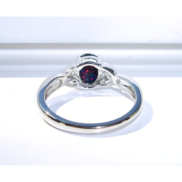 925 STERLING SILVER  Oval Lab Created Black Opal Ring - Picture 12 of 16